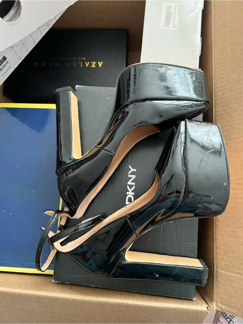 Luxury shoes Black Patent Platform Ankle-Strap Pumps